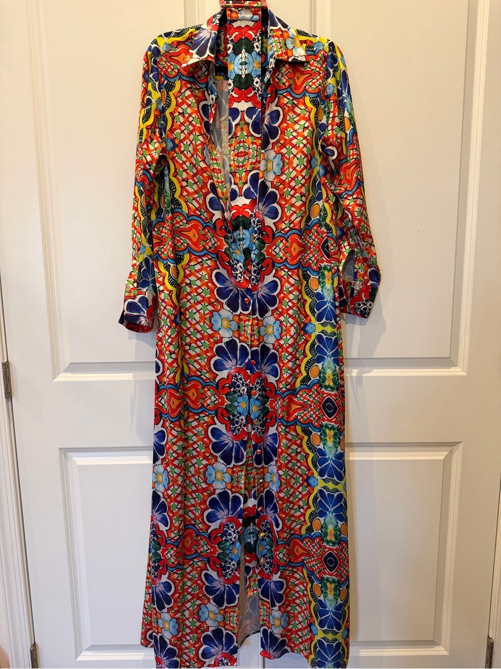 Vibrant Multicolor Floral Maxi Shirt Dress